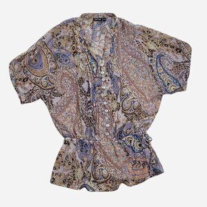 Apt. 9 Women’s Small Paisley Print Blouse Short Sleeve 3/4 Button‑Up